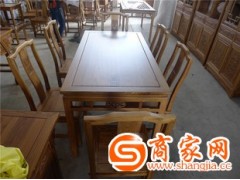 明式6人长方形1.5米7件餐桌椅组合榆木仿古实木家具厂家直销