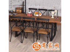 美式乡村家具 防锈做旧餐桌 复古实木铁艺餐桌椅组合做旧办公桌椅