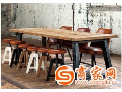 热卖 古典中式客厅餐厅长方桌 高档实木铁艺做旧餐桌批发供应