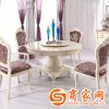 酒店餐厅欧式大理石餐桌法式圆形实木雕花白色时尚饭台带转盘